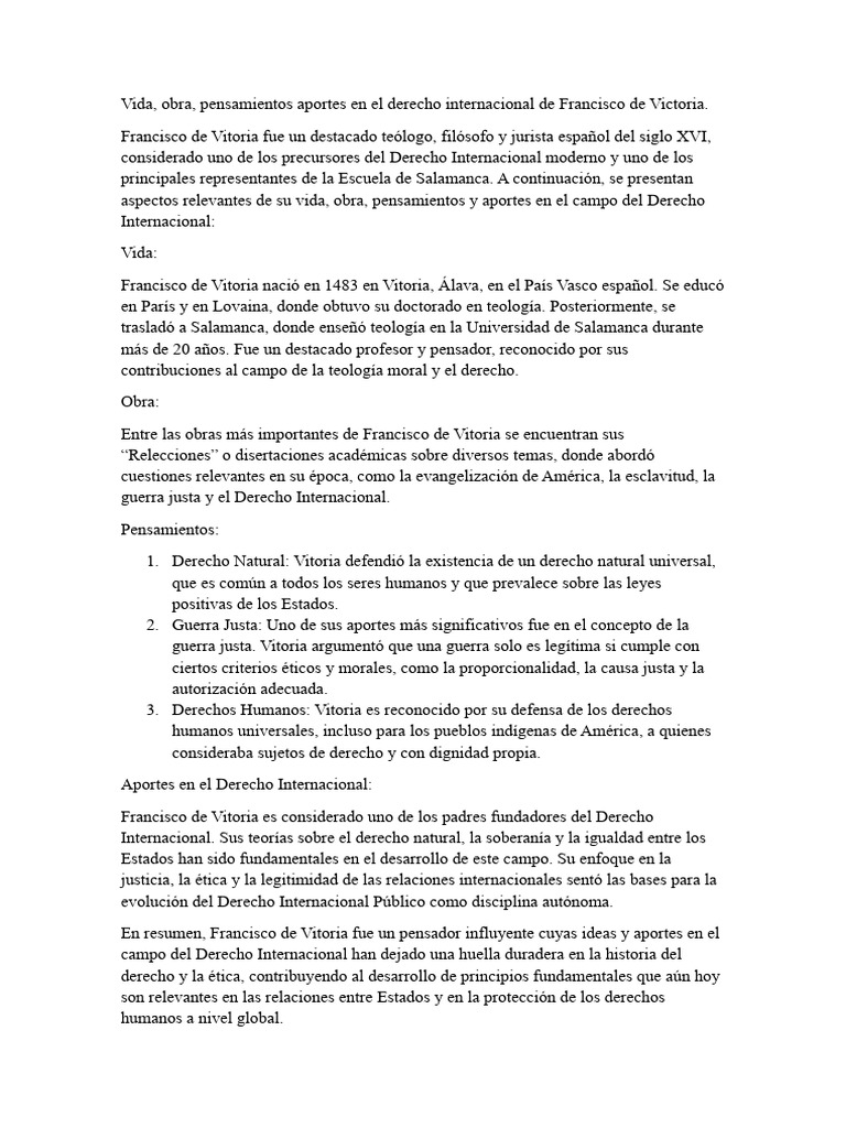 Aportes de Francisco de Vitoria al Derecho Internacional | PDF | Ley ...