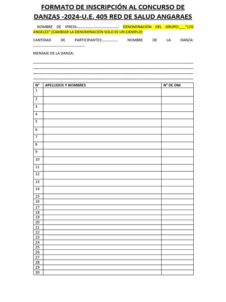 Inscripción Concurso de Danzas 2024 | PDF | Negocios | Deportes y ...