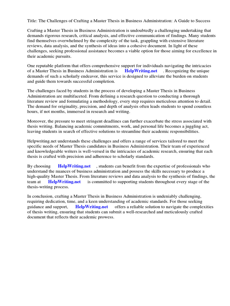 Master Thesis Business Administration PDF | PDF | Thesis | Zimbabwe