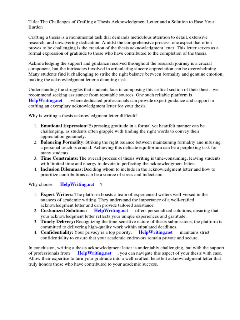 Thesis Acknowledgment Letter Guide | PDF | Thesis | Gratitude