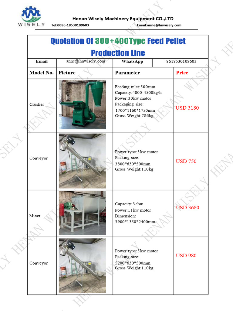 Quotation of 300+400type Feed Pellet Production Line | PDF | Equipment ...