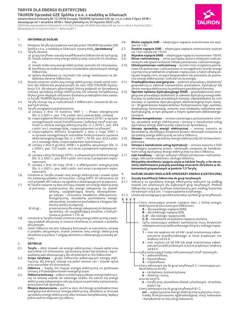GZE Prad Taryfa ABCOR | PDF