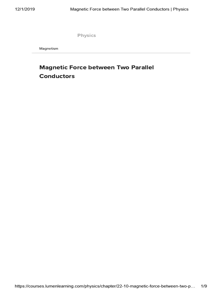 Magnetic Force Between Two Parallel Conductors - Physics | PDF ...