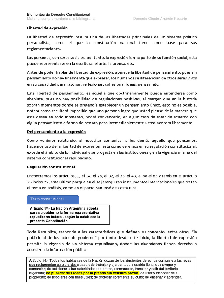 Libertad de Expresión en Derecho Constitucional | PDF | Libertad de ...