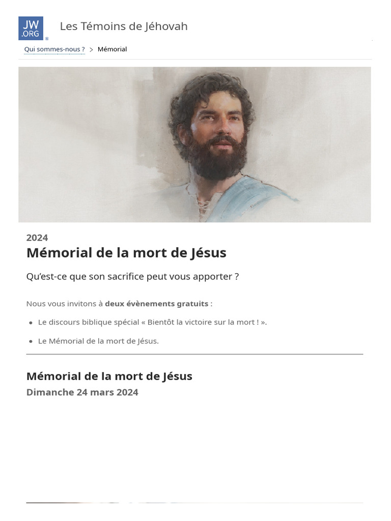 Témoins de Jéhovah - Mémorial de La Mort de Jésus, Dimanche 24 Mars ...