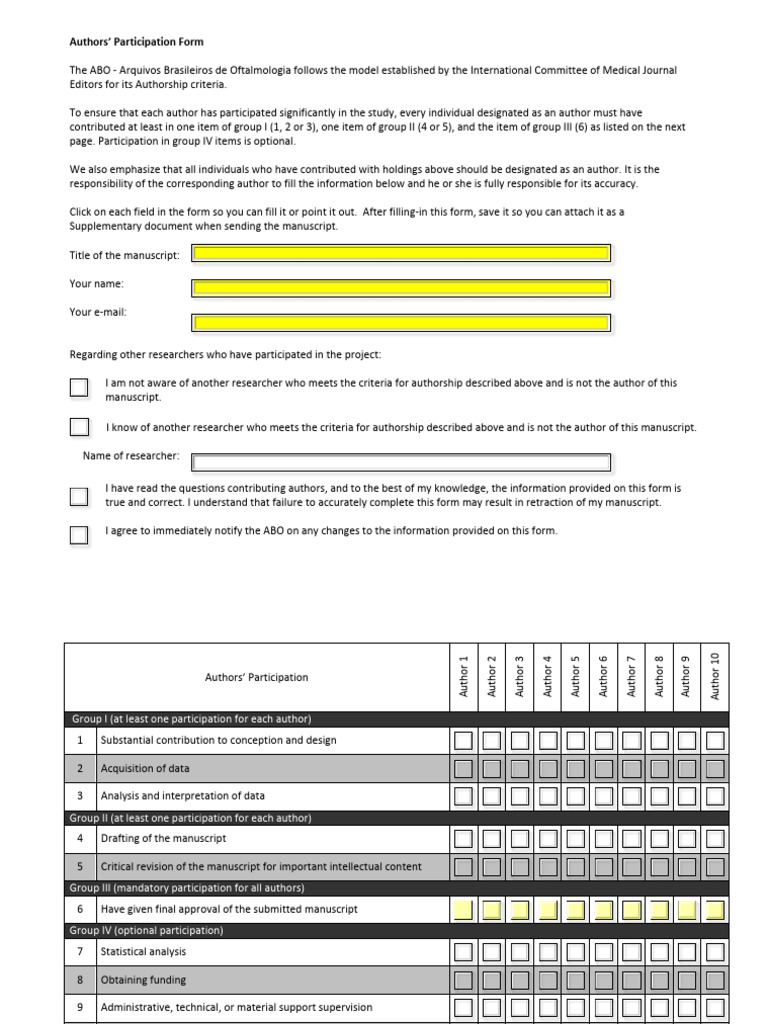 Authors' Participation Form Guidelines | PDF