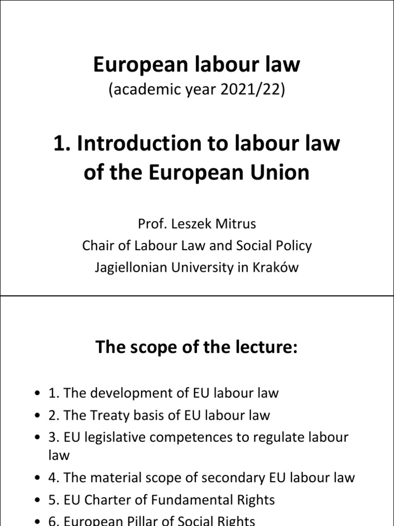L Mitrus Eu Labour Law 2021 22 Introduction Pdf European Union