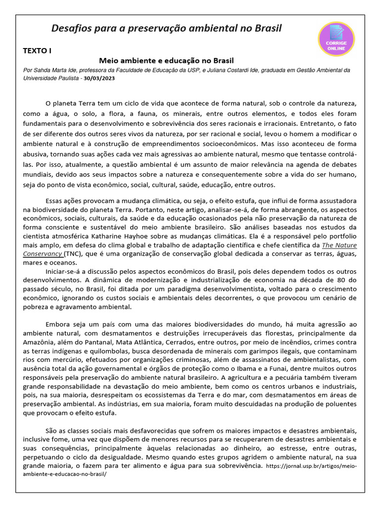 Desafios para A Preservação Ambiental No Brasil | PDF | Ambiente ...