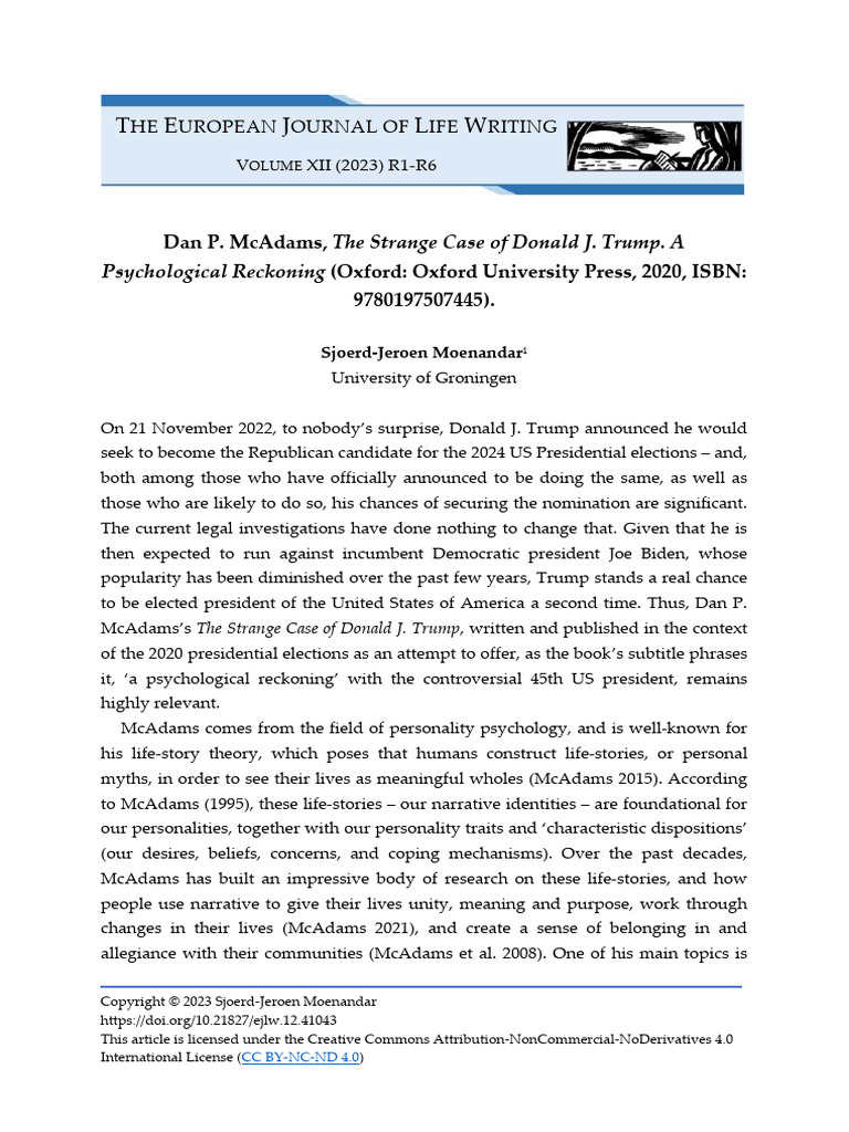 Dan P McAdams The Strange Case of Donald J Trump A | PDF | Narrative ...