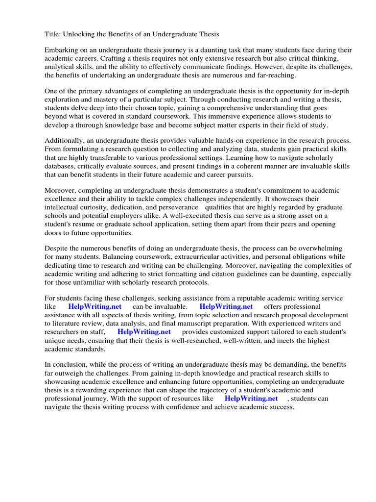 Benefits of doing an undergraduate thesis pdf thesis doctor of
