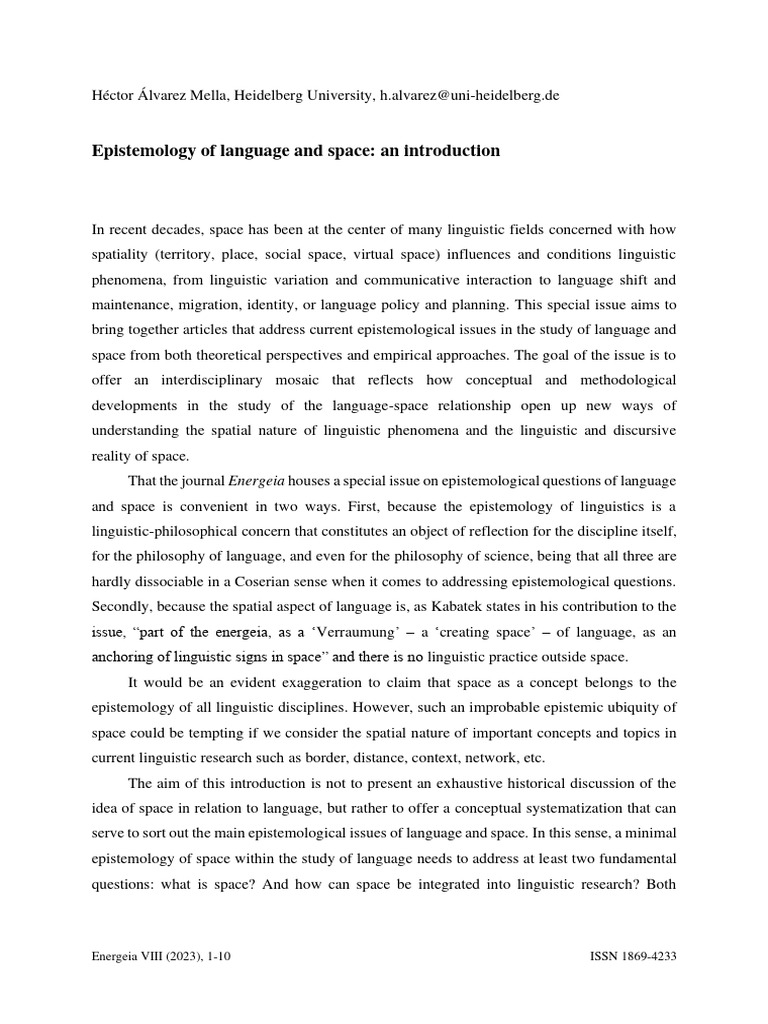 Epistemology of Language and Space An Introduction | PDF | Space ...