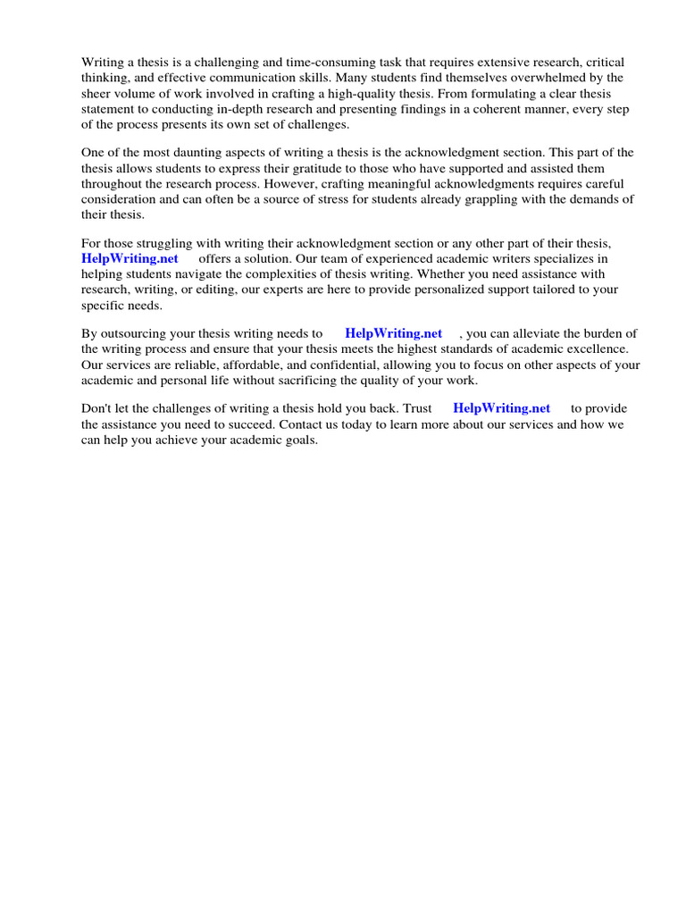 Acknowledgment For Thesis PDF PDF Thesis