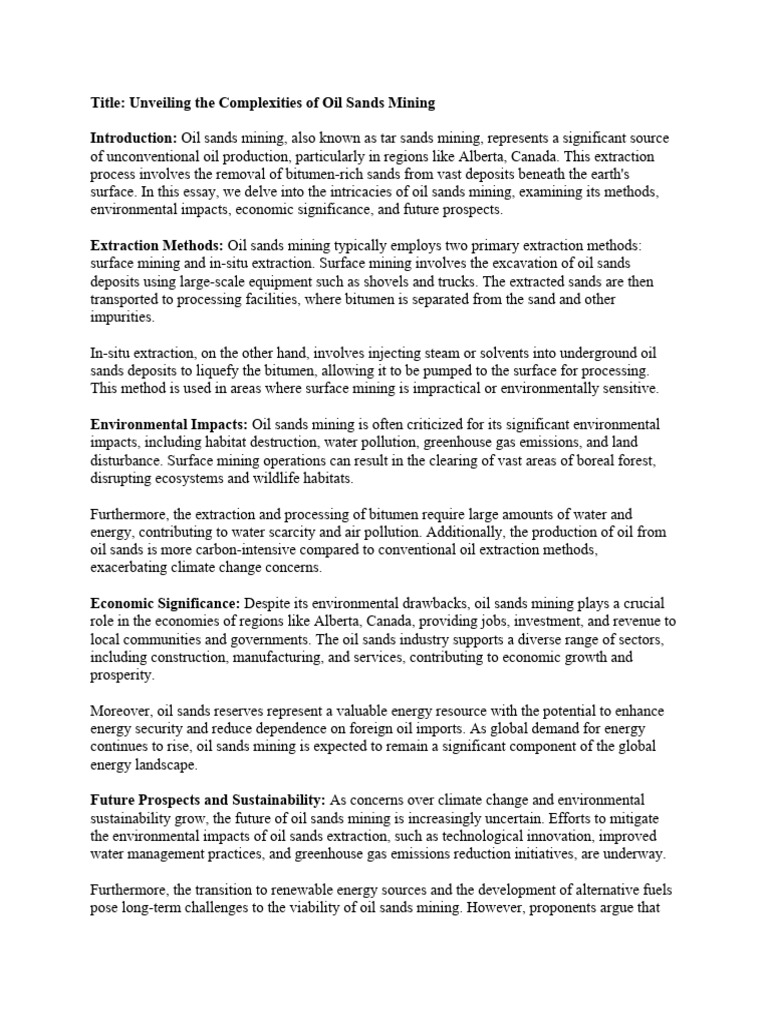 Unveiling The Complexities of Oil Sands Mining | PDF | Oil Sands ...