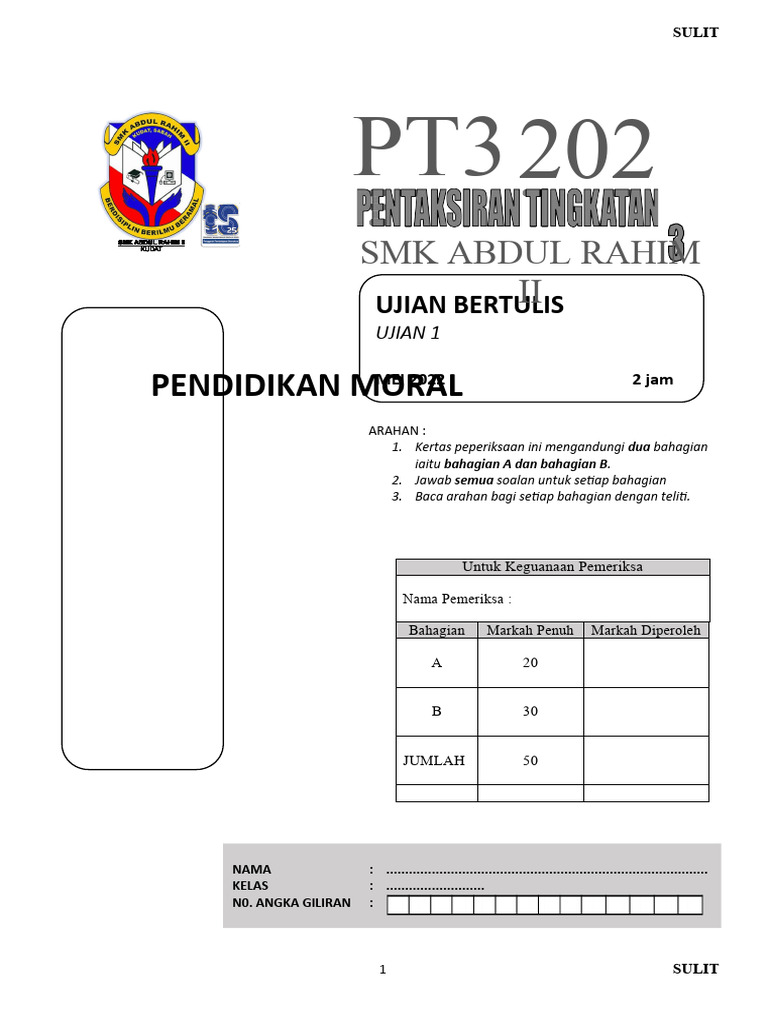 Ujian 1 Pendidikan Moral Tingkatan 3 Pdf
