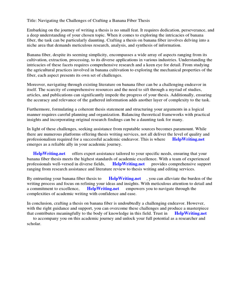 Banana Fiber Thesis Download Free PDF Textiles Composite Material
