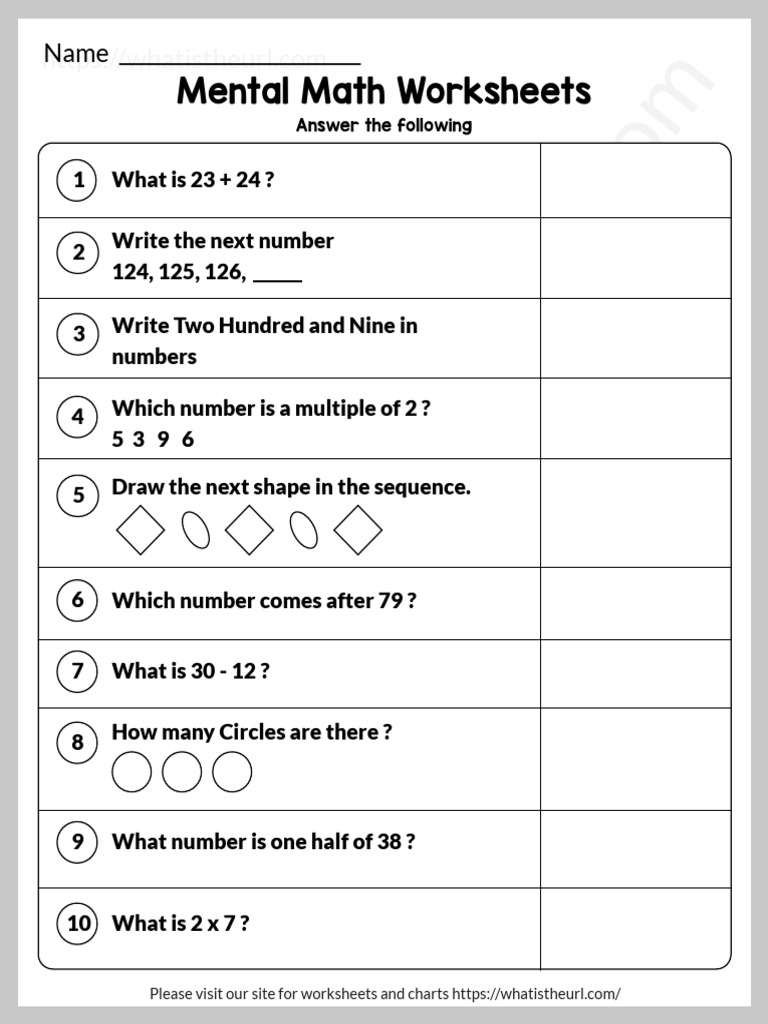 Grade 1 Mental Math Worksheets | PDF | Mathematics