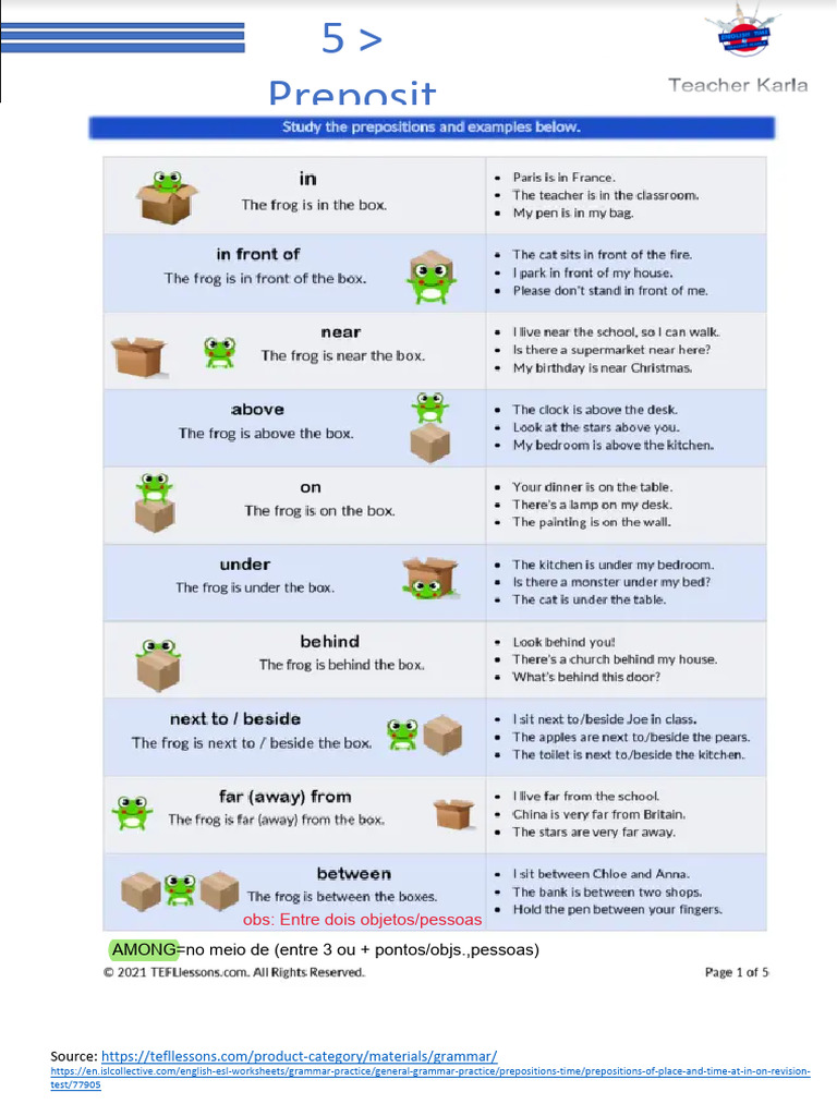 5 Prepositions Review Grammar Pdf