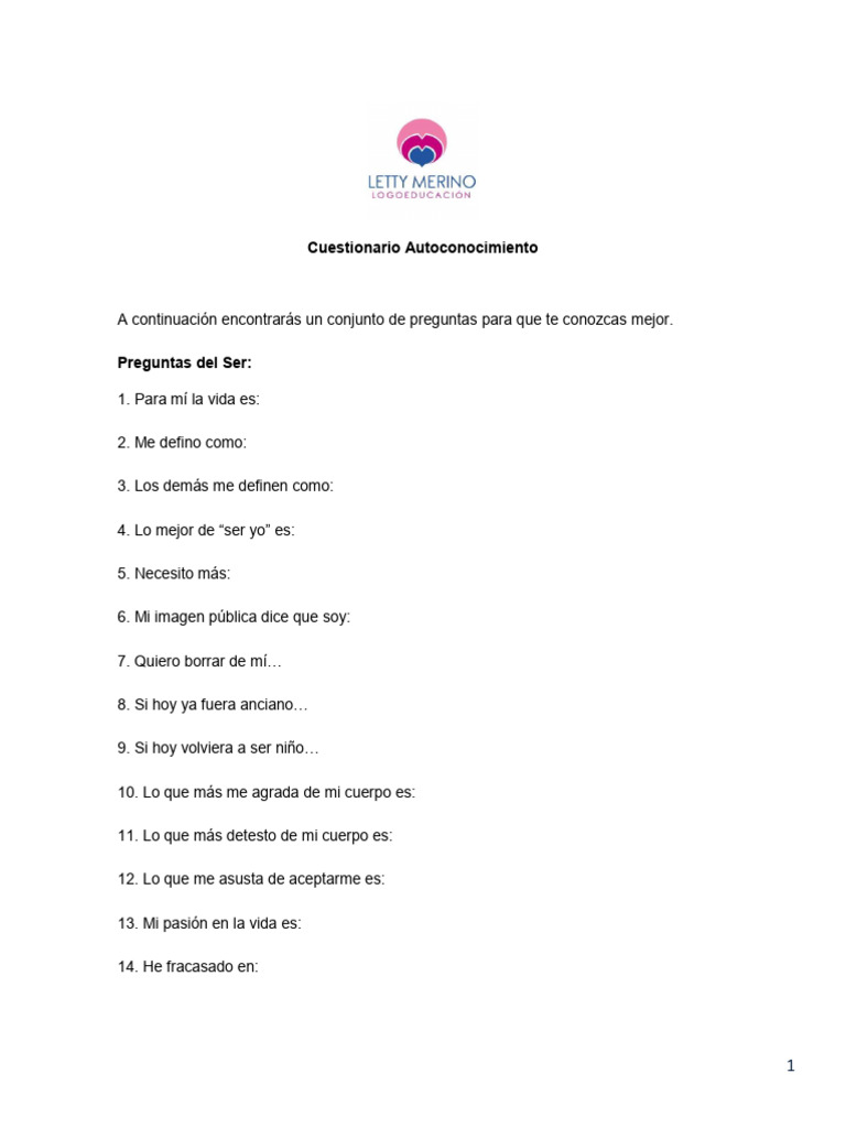 Cuestionario de Autoconocimiento Personal | PDF | Deportes y ...