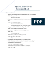 Preferred Physical Activities at Playground Response Sheet