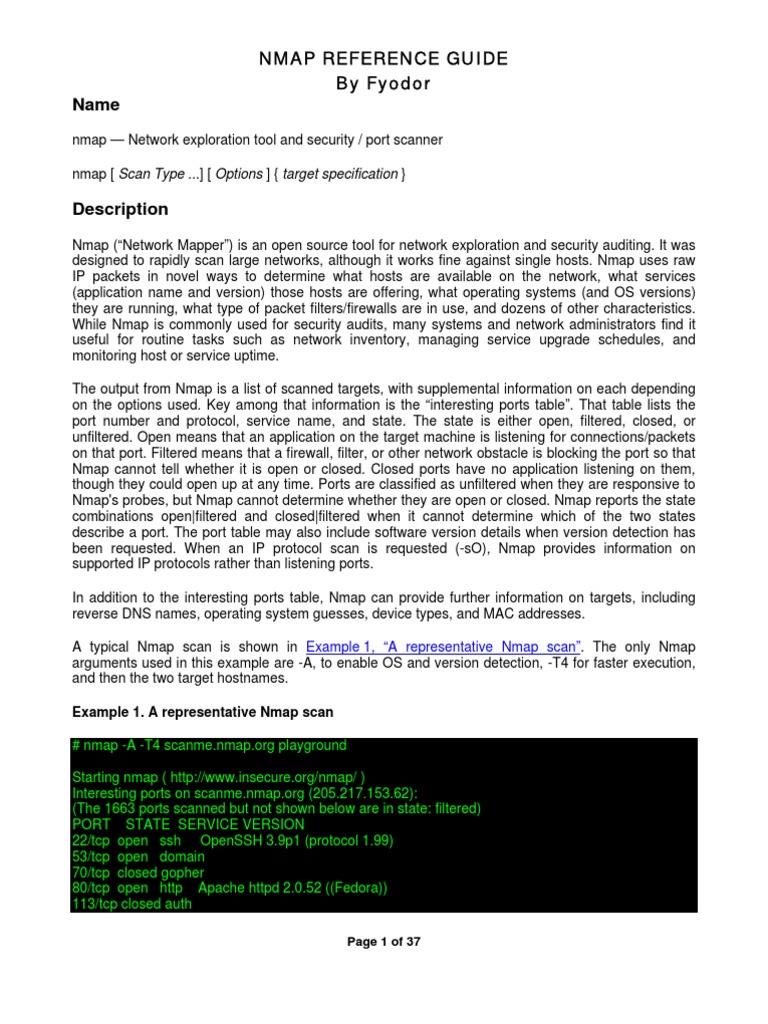 Nmap Reference Guide | PDF