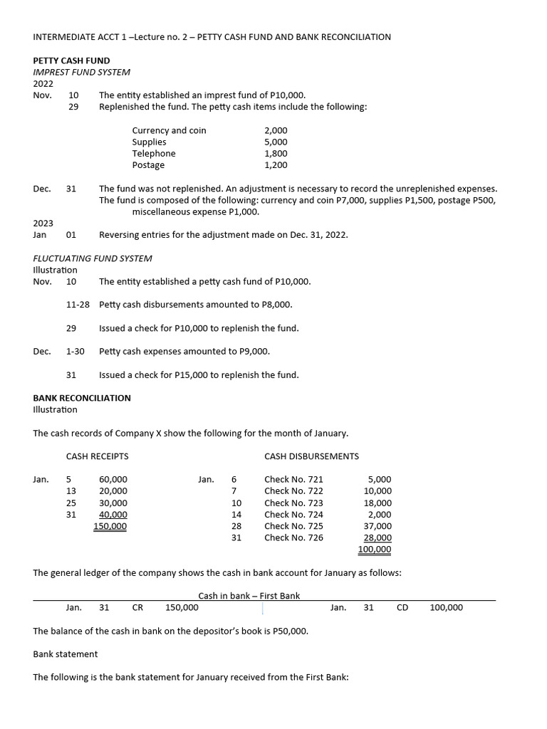 Lecture no 2 petty cash fund bank recon lecture problem solving pdf