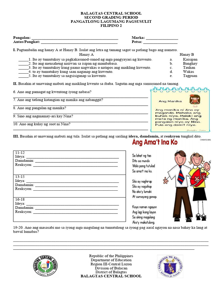 Q2 - 3rd Summative Test in FILIPINO With TOS | PDF