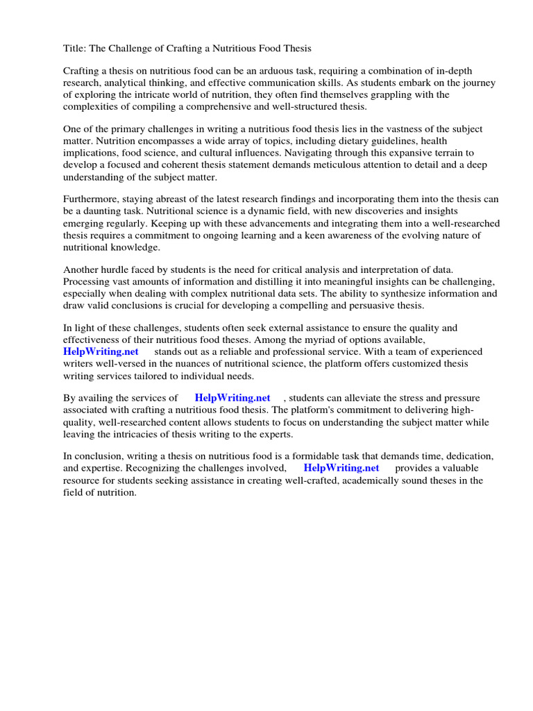 Nutritious Food Thesis Statement PDF Healthy Diet Diet & Nutrition