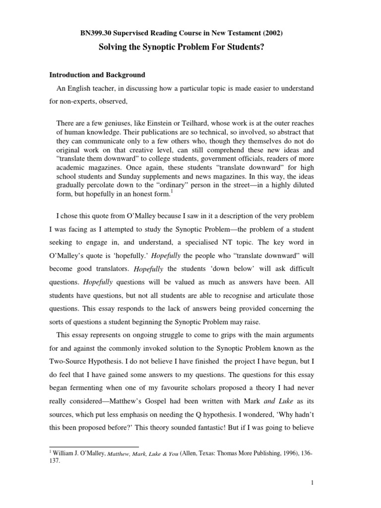 Solving The Synoptic Problem For Students Gospels Gospel - 