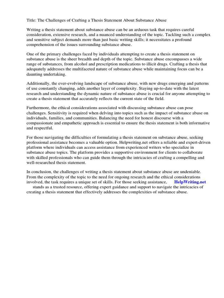 Thesis Statement About Substance Abuse Download Free PDF Substance
