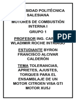 Tolerancias, Aprietes, Ajustes, Torques para El Ensamblaje de Un Motor Citroen Visa Gti Motor Xu5j