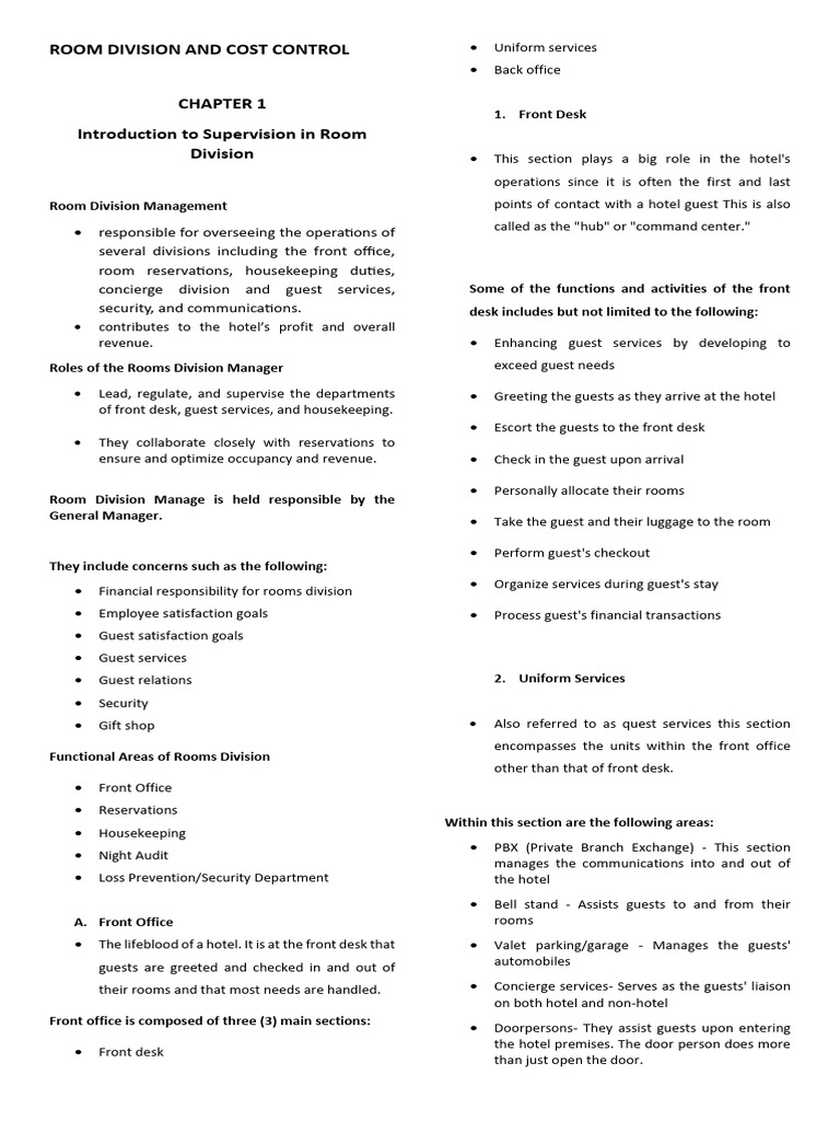 Room Division Management Overview | PDF | Fires | Occupational Safety ...