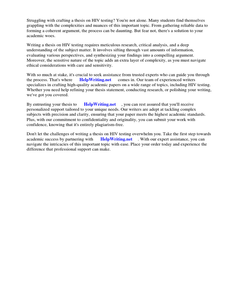 Hiv Testing Thesis Statement PDF Hiv/Aids Diagnosis Of Hiv/Aids