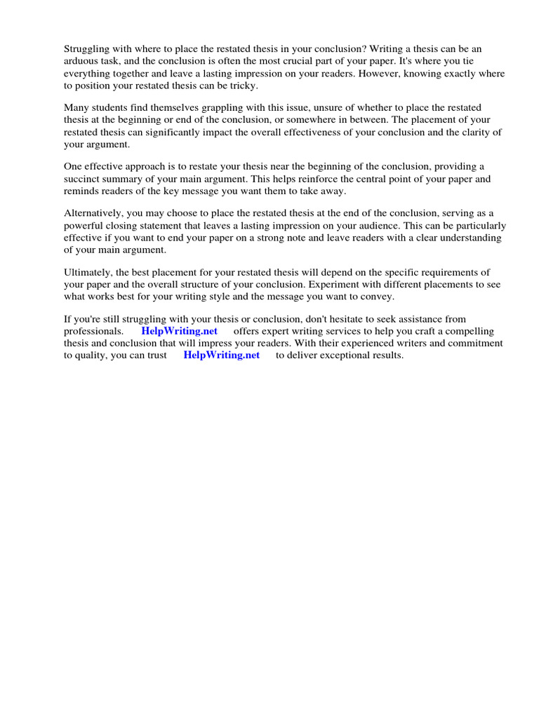 Where does the restated thesis go in the conclusion pdf essays thesis