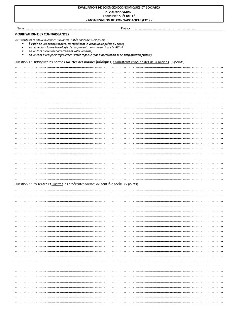 Évaluation Ec1 | PDF
