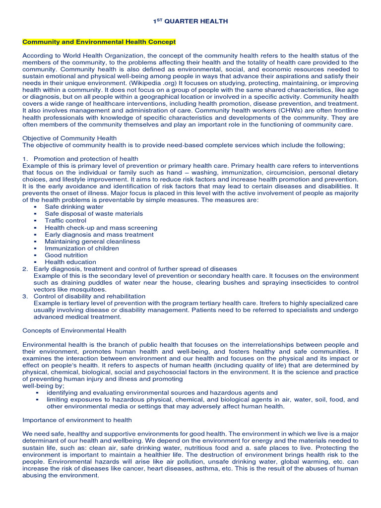 1st Quarter Health Notes | PDF