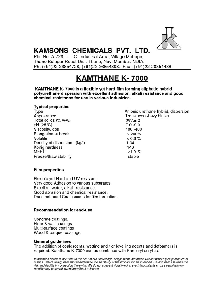 KAMTHANE K-7000 & KAMICRYL 60-SC HG Overview | PDF | Polyurethane ...