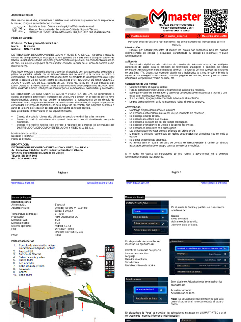 Asistencia y Garantía TV Box M Master | PDF | Televisión | Electrónica