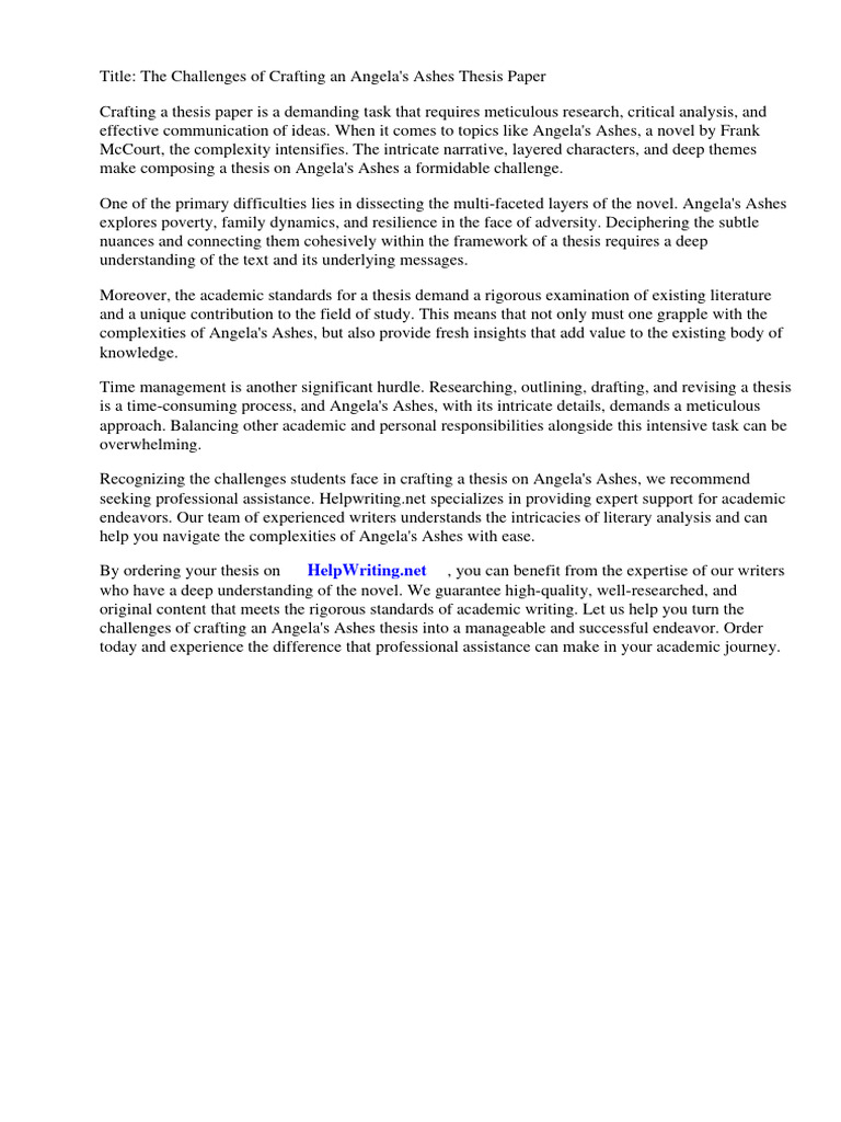 Angelas Ashes Thesis Paper | PDF