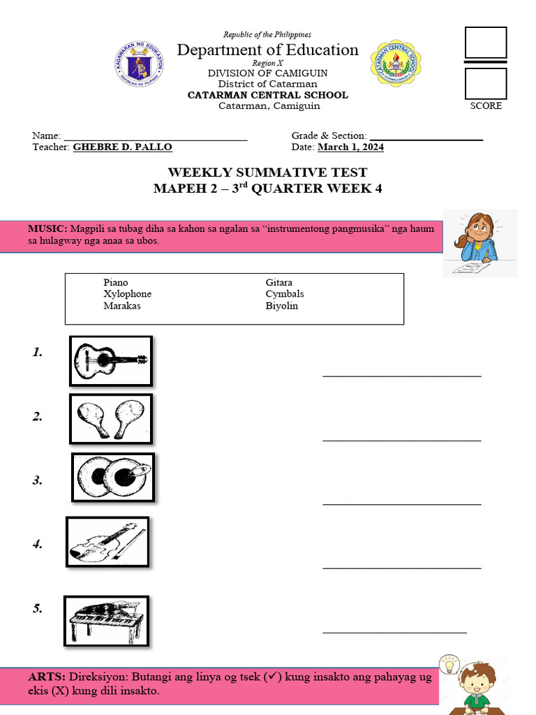 MAPEH 2 Weekly Test - Q3 Week 4 | PDF