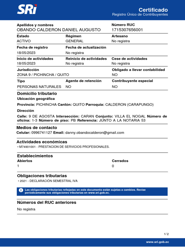 Certificado Actualizado Del RUC | PDF
