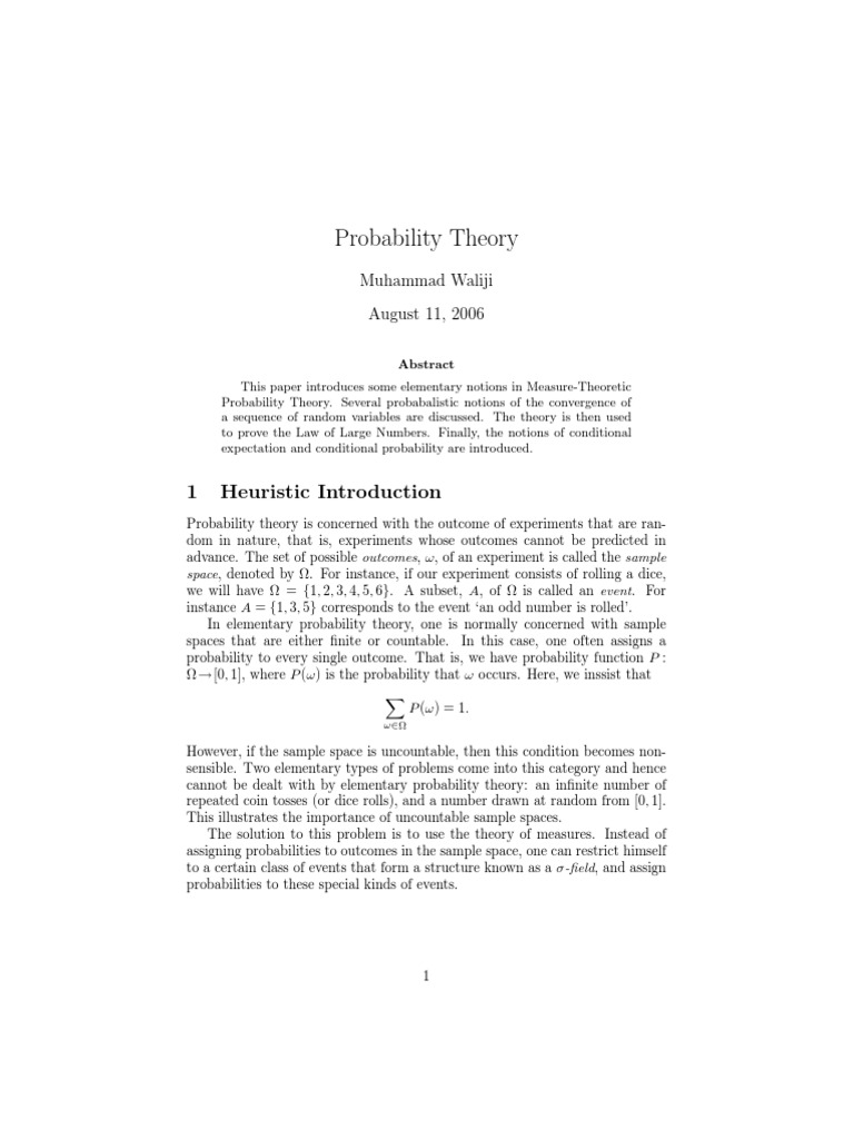 Probability Theory: 1 Heuristic Introduction | PDF | Probability Theory ...