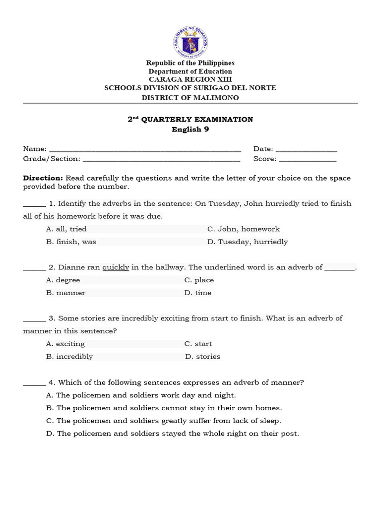 English 9 2nd Quarter Exam Guide | PDF | Social Science | Language Arts ...