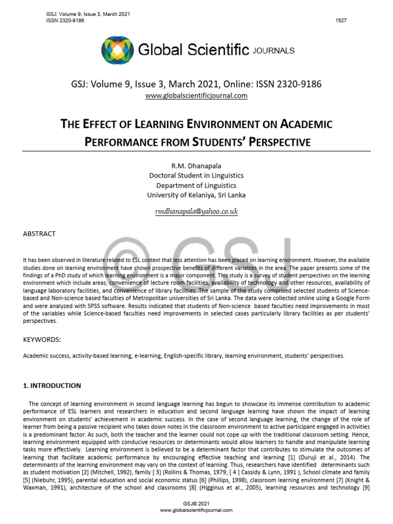 The Effect of Learning Environment On Academic Performance From ...
