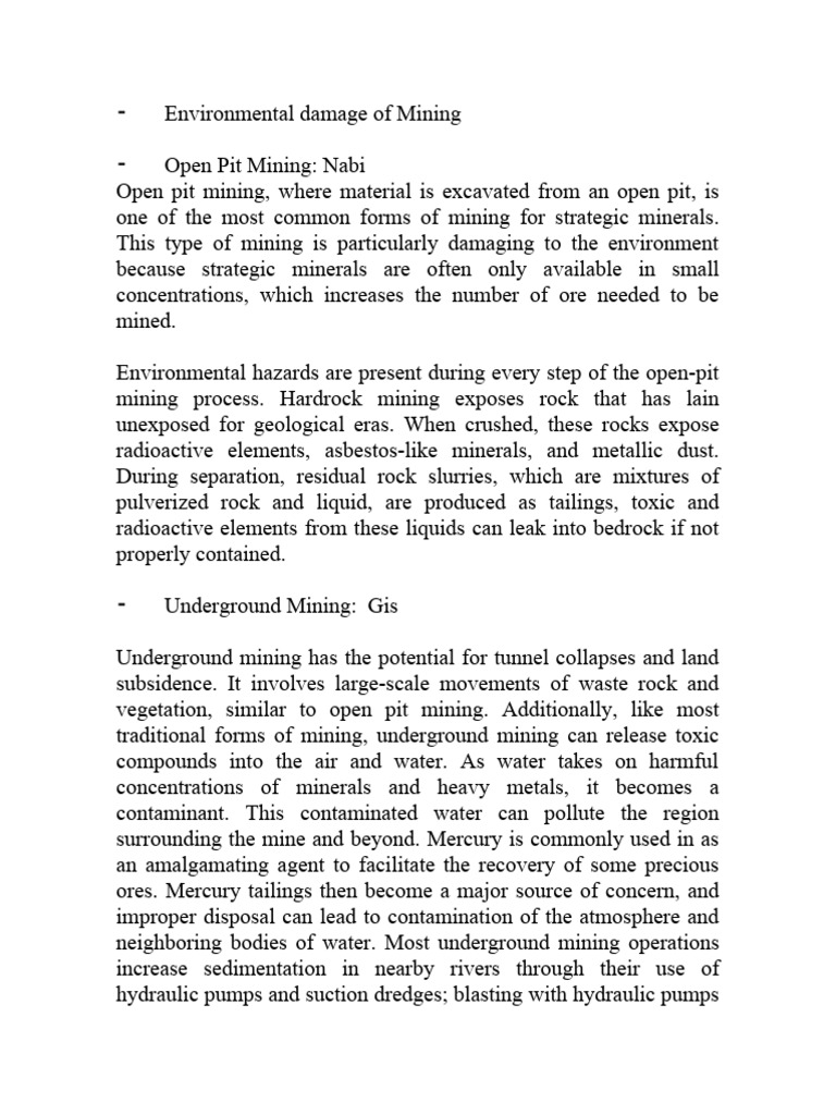 Environmental Impact of Mining Methods | PDF | Mining | Lead
