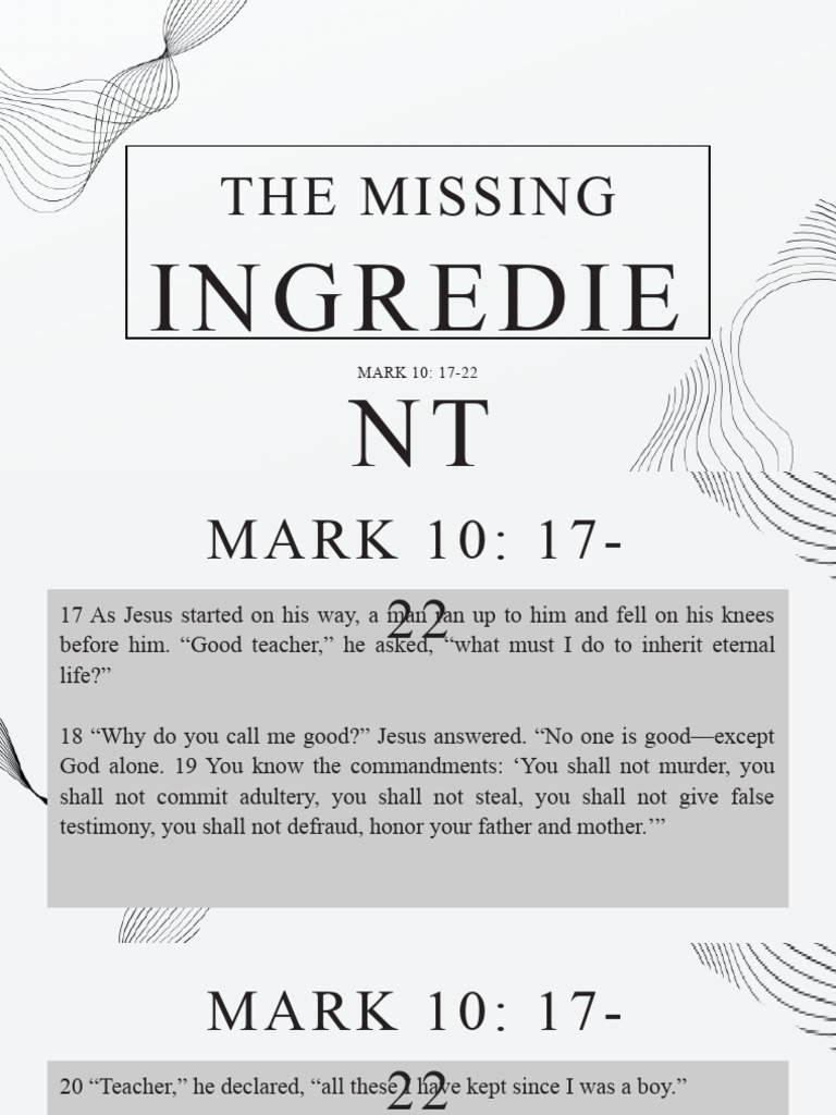 Missing Ingredients for Eternal Life | PDF | Jesus | Sin