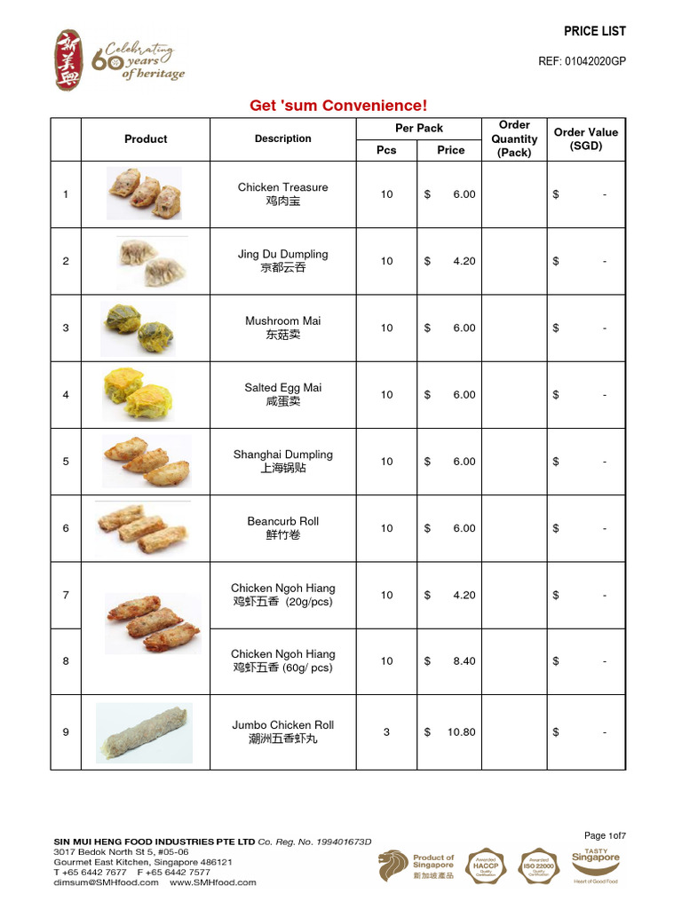 SMH Dim Sum Price List | PDF | Pay Pal | Western Cuisine