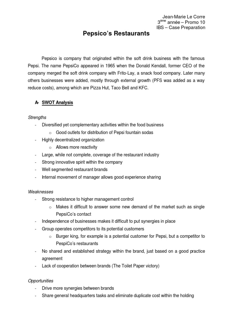 PepsiCo's Restaurant Strategy Analysis | PDF | Pepsi Co | Brand