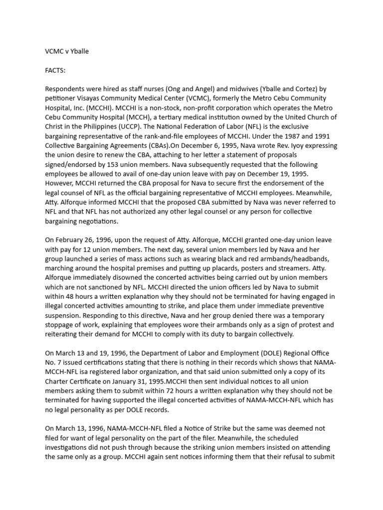 VCMC vs. Yballe: Illegal Strike Ruling | PDF