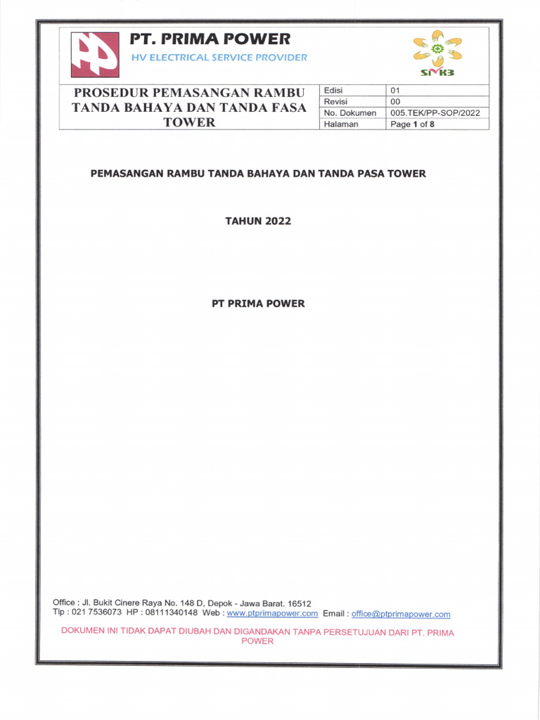 Prosedur Pemasangan Rambu Tanda Bahaya | PDF