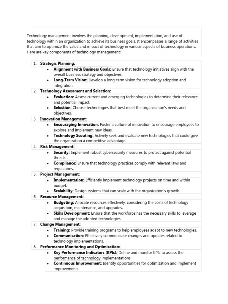 Key Objectives in Technology Management | PDF | Automation | Scada